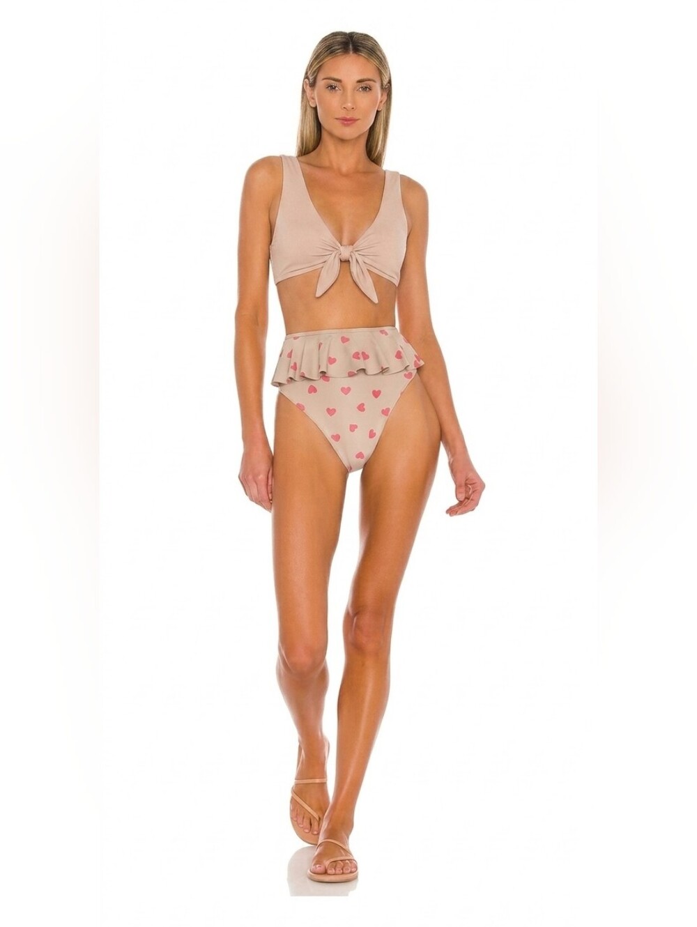 Beach Riot Nude Ribbed Heart Print Bikini Nude Pink Size Medium / Large